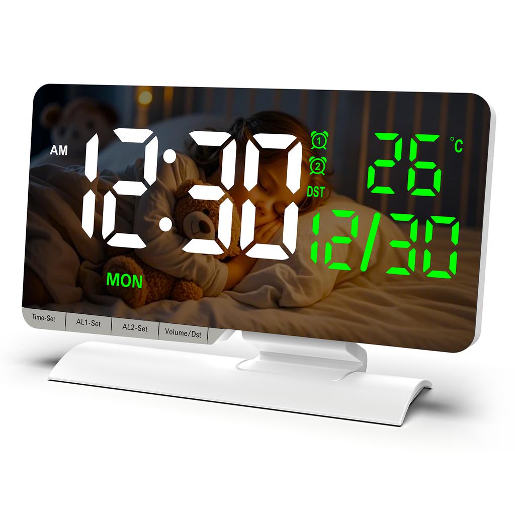6.6 Large Display Digital Desk Clock, Dual Alarm Clock with Indoor TemperatureCelsiusDate, USBCelsiusType-C Charging Ports, 6- Dimmer, 5 Volume