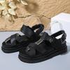 Fashion Large Size Sandals Women 2025 Summer New Black Platform Middle Heel Casual Ladies Shoes Roman Style Buckle Beach Sandales Femmes