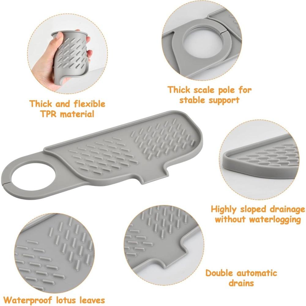 Silikonowa Mata Pod Zlew Kuchenny i Łazienkowy, Ochrona Przed Rozpryskami Wody z Kranu, Obracana o 360° Mata Susząca pod Kran, Mata Pod Kran do Ochrony Blatu Kuchennego i Łazienkowego