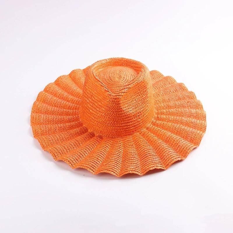 202601-HH5230A-JUN Ins Chic Dropshipping Summer Handmade Straw Fan-shaped Brim Fedoras Cap Men Women Leisure Panama Jazz Hat
