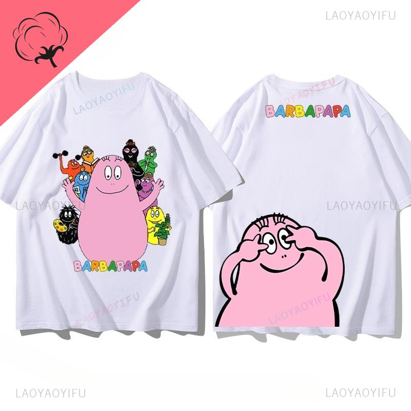 Famous Cartoons Barbapapa Double SidedPrinted T Shirt Casual Funny Kawaii Tops Boys Girls Aesthetic Teenager Outfits Graphic