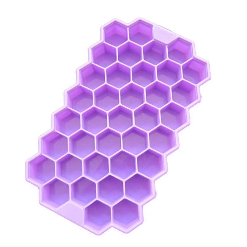 Waben Silikon Flexible Eiswürfel Tablett Hexagonal Würfel mit Deckel 37 Gitter