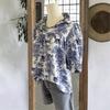 New European and American printed V-neck ruffle edge women's top