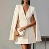 Blazer Dress for Women V Neck Cape Blazer Split Sleeve Casual Business Mini Dress Double Breasted Office Work Outfits