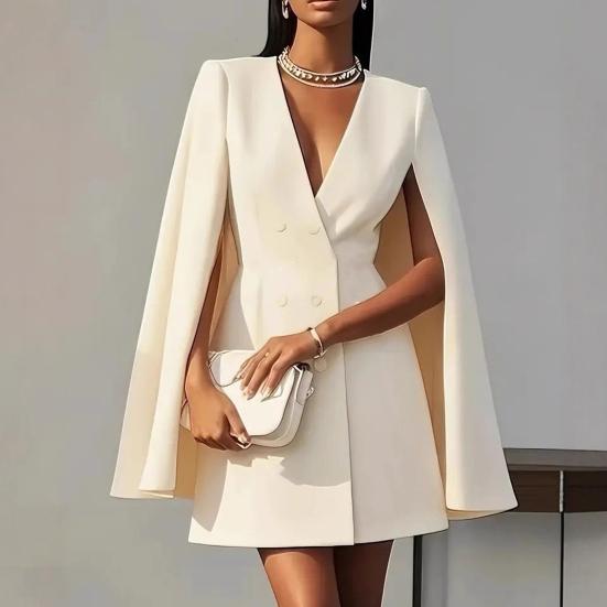 Blazer Dress for Women V Neck Cape Blazer Split Sleeve Casual Business Mini Dress Double Breasted Office Work Outfits