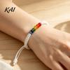 Adjustable Knot Wrist Accessory Rainbow Beads Bracelet for Men Women, Handmade Minimalist Rope Braided String Bracelet, Woven Wristband Lightweight