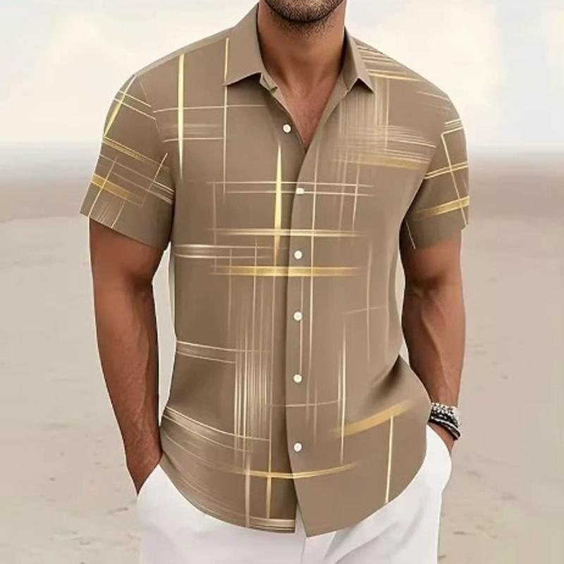 New Summer Men Clothes 3D Digital Print Stripe Casual Shirt Tops Men Short Sleeve Hawaii Beach Shirt