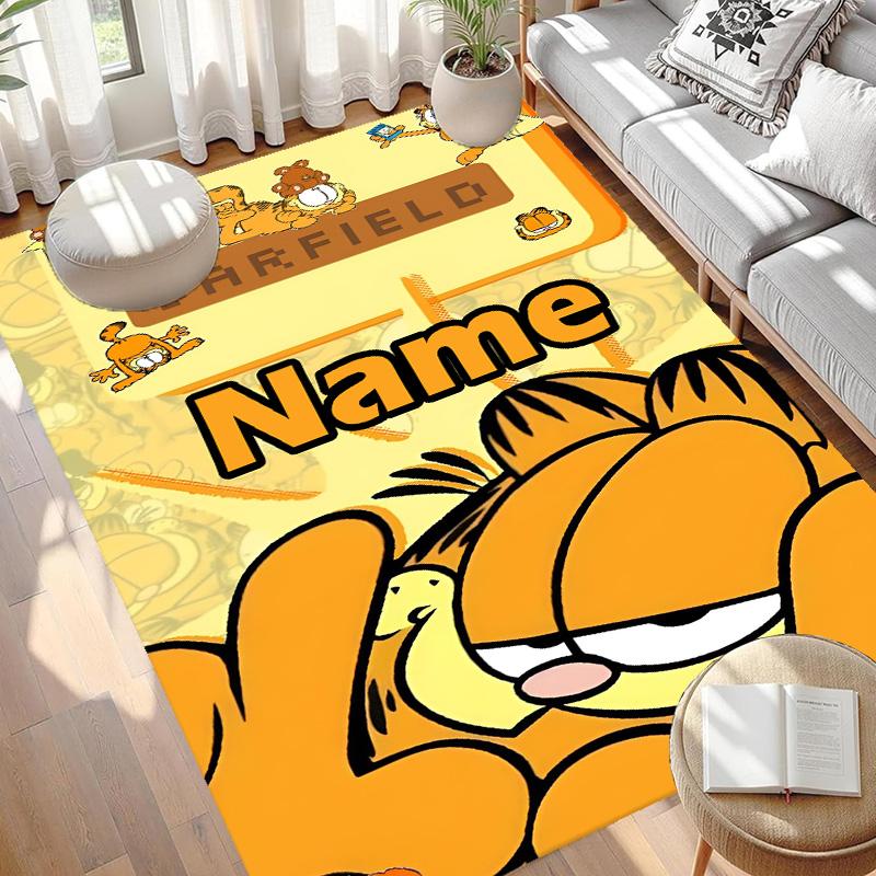 Custom Name Personalized Garfield Print Carpet, Versatile Home Decor Rug, for Playroom, Apartment, Balcony, Entryway, Hallway Gift