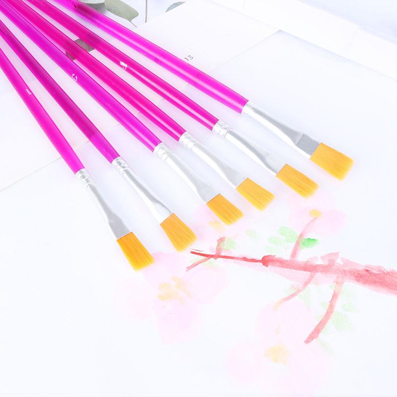 Children s Long Handle Nylon Paint Brushes - 6 Piece Set for Watercolor, Acrylic, and Oil Painting 6-Piece Flat Head Brush Set