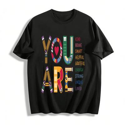 Stationery Print Inspirational Tee Kids Motivational Slogan Casual Top Pure Cotton T-shirt