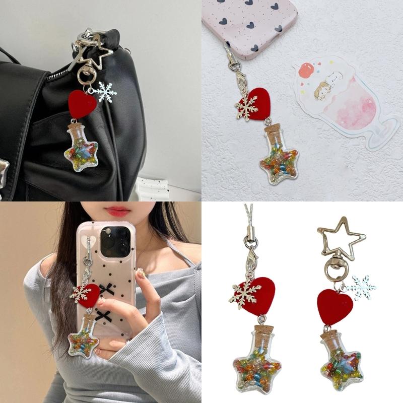 Winter Snowflake Flocking Christmas Phone Strap Keychain Charm for Holiday Spirit and Safety with Soft Sturdy Materials