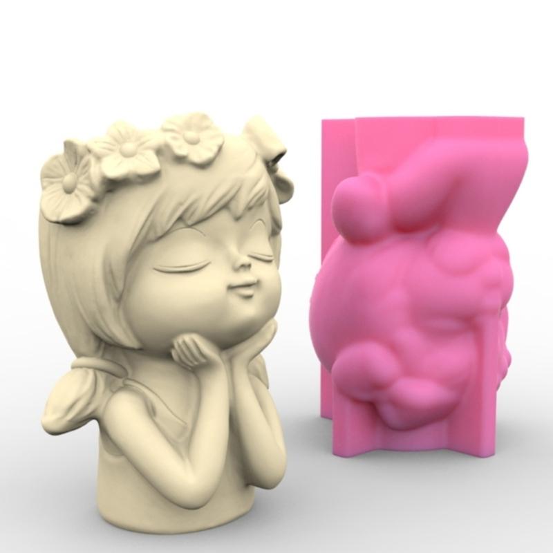 Geometric Bowknot Flower Girl Gypsum Silicone Mold Storage Box Mold for Making Succulent Plant  Flower  Pen Holder