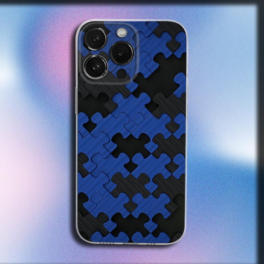 Autism Support Puzzle Pattern Phone Case For iPhone 16,15,14,13,12,11 Plus,Pro,Max,XR,XS,X,Plus,SE,Mini Transparent Soft Cover