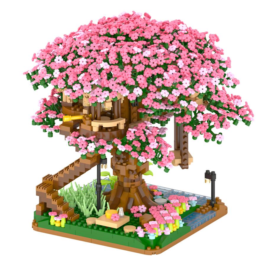 2138 Teile Kirschblütenhaus Bausteine Kirschblütenbaumhaus Bonsai Montagemodell Spielzeug Heimdekoration