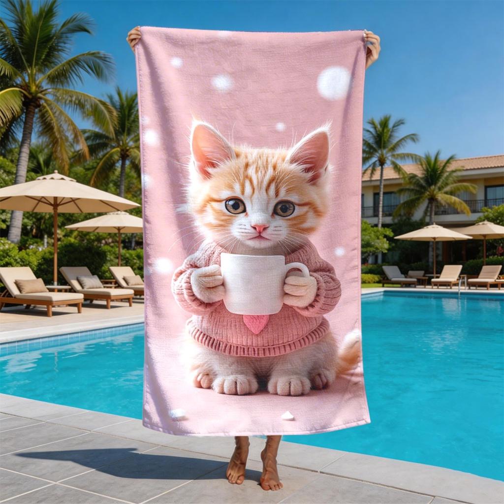 Orange Katze Pullover Becherhalter Thema Polyester Mikrofaser Strandtuch ist hochsaugfähig geeignet für Schwimmen und Strandausflüge
