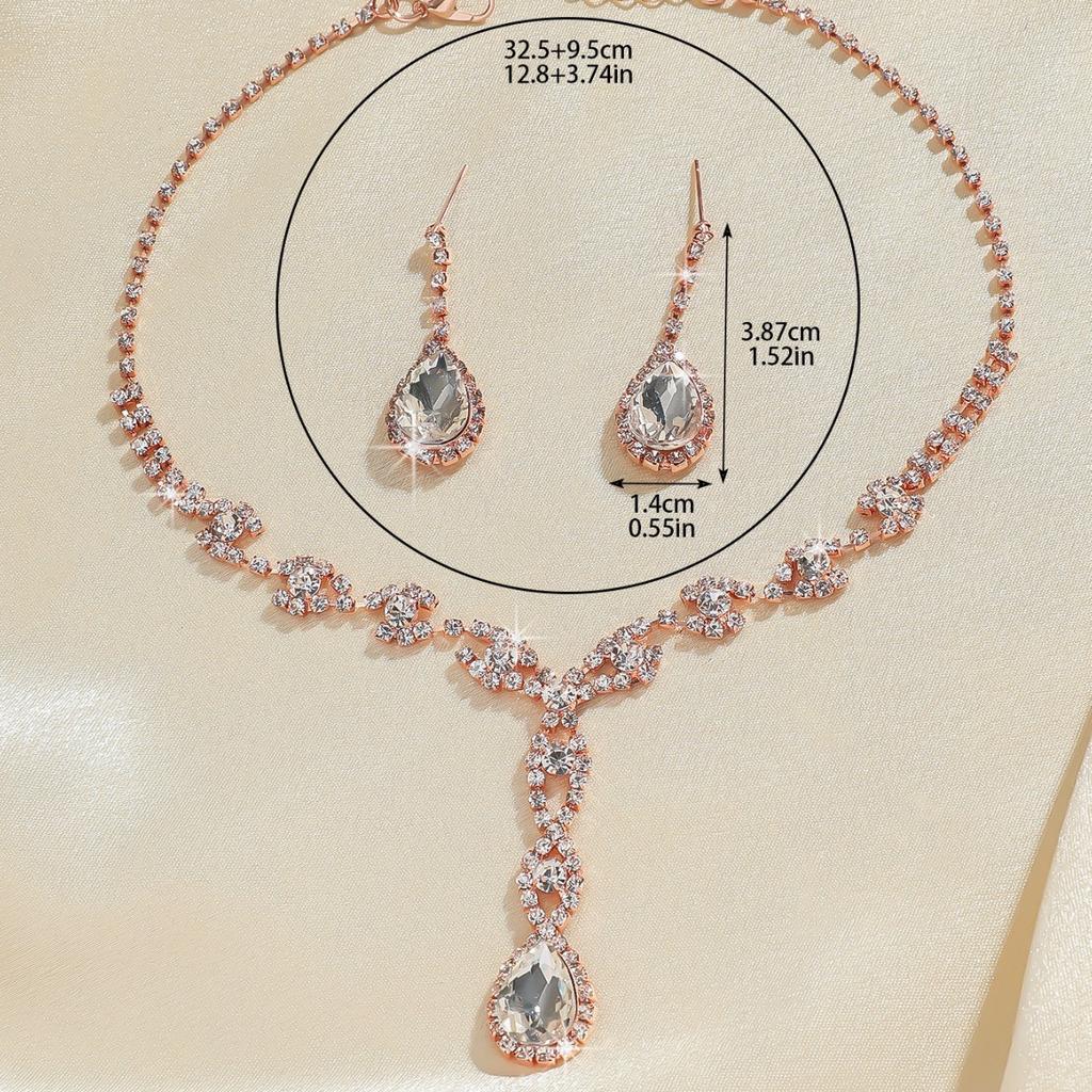 Ganyuan Women's Rhinestone Jewelry Set Three-Piece Necklace Earrings Bracelet Ring Claw Silver Plated Alloy Engagement Wedding