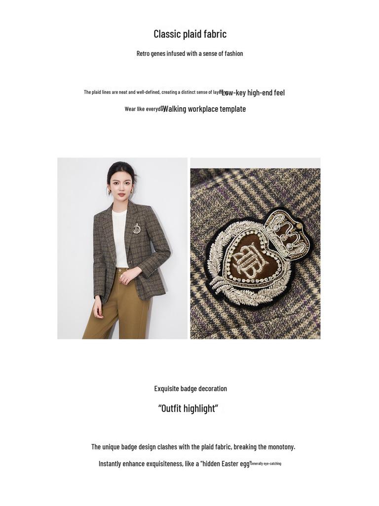 Women's Autumn Retro Plaid Brushed Suit Jacket
