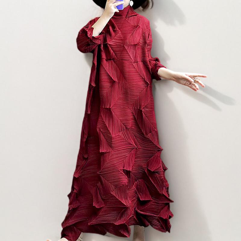 

Платье женское больших размеров с нерегулярными складками - Высококачественное, свободного кроя для весны и осени One Size вино красного