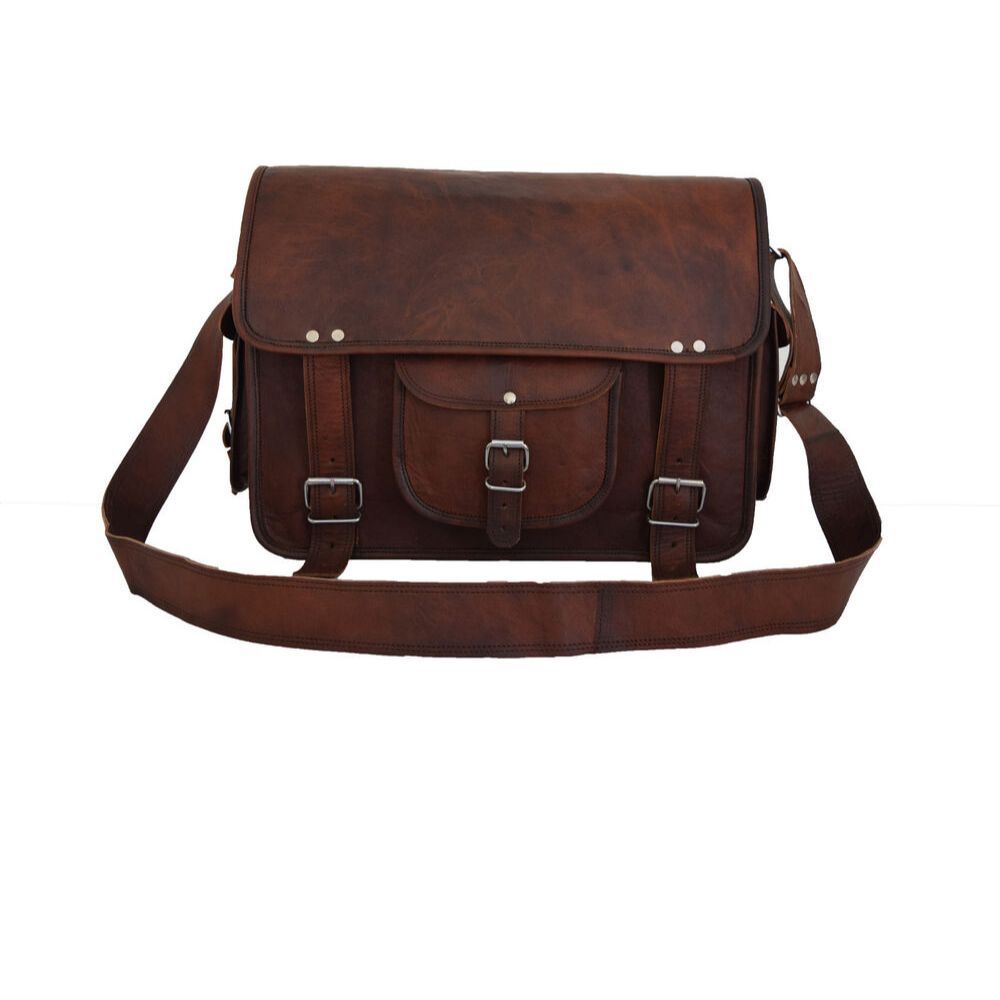 18 Zoll Vintage Leder Messenger Bag Laptop Umhängetasche Büro Schule Schultertaschen