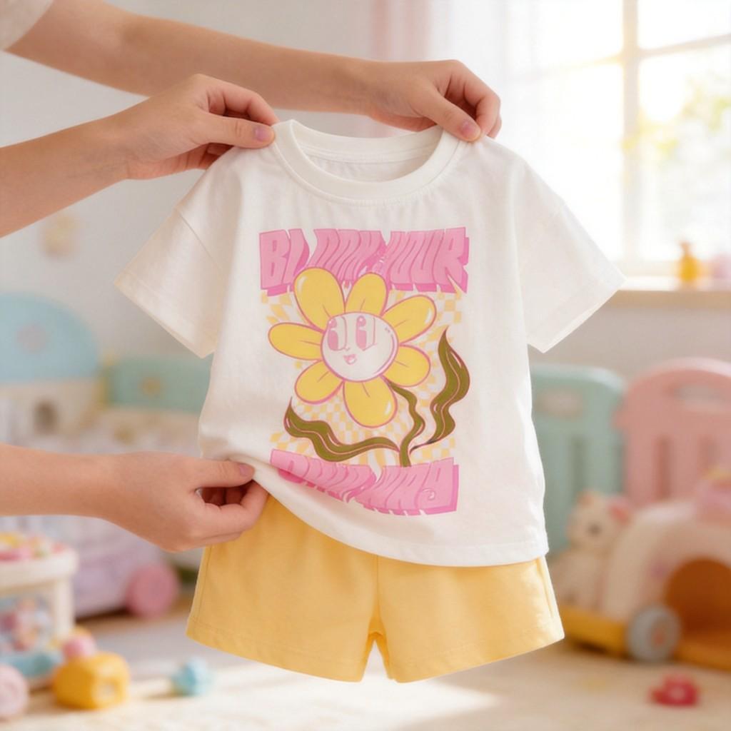 Cute Girl Summer Outfit Set With Cotton Fabric For Ages 3 To 8 Years