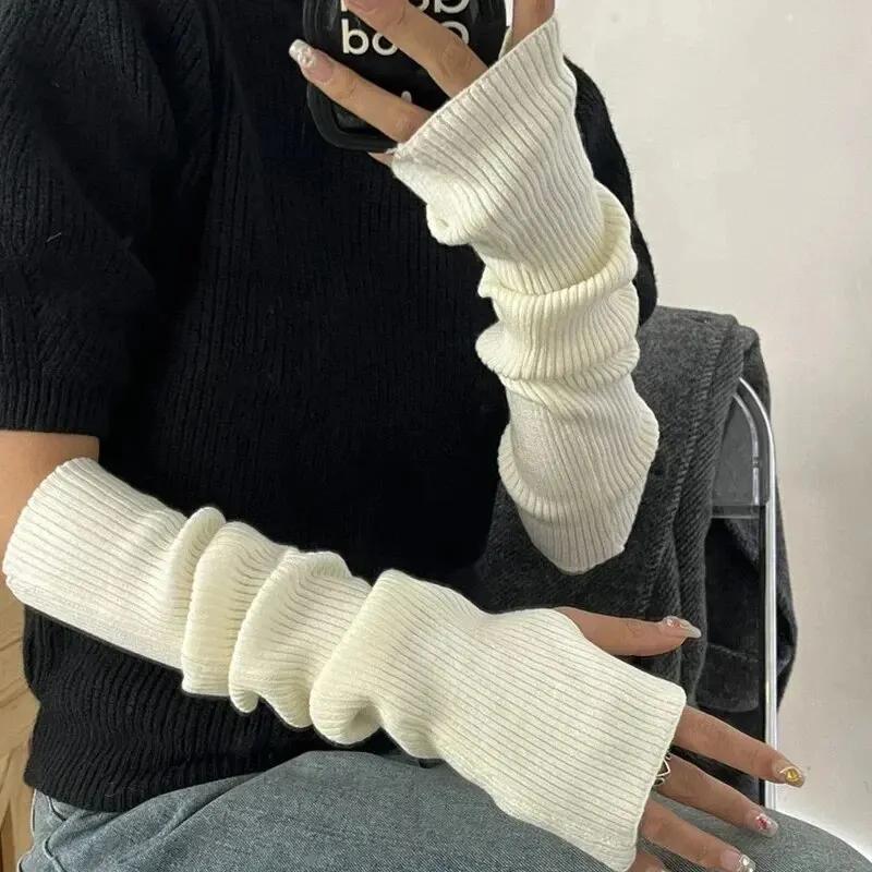 Women's Fingerless Knitted Gloves, Cosplay Anime Gloves, Arm Warmers, Punk, Gothic, Harajuku, Knit Mitten, Arm Sleeves, Winter