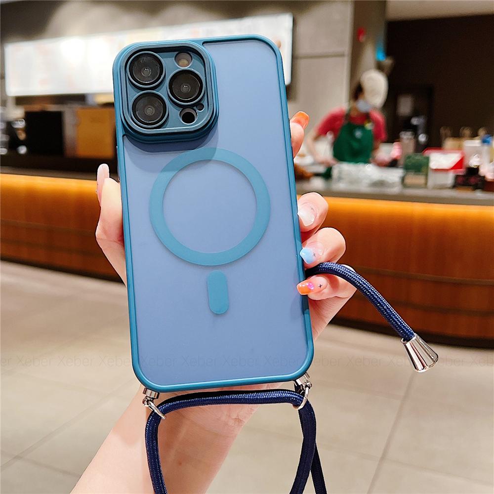 Crossbody Lanyard Cord Rope Necklace For Magsafe Magnetic Case For iPhone 17 16 15 11 12 13 14 Pro Max Matte Clear Charge Cover