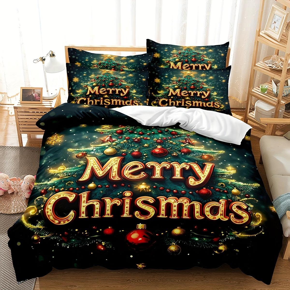 

MERRY Christmas Bedding Set 3D Printed Duvet Cover Set Soft Single Double Size Bed Set Christmas Gift Bed Home Decorations Eu Single 135x200cm