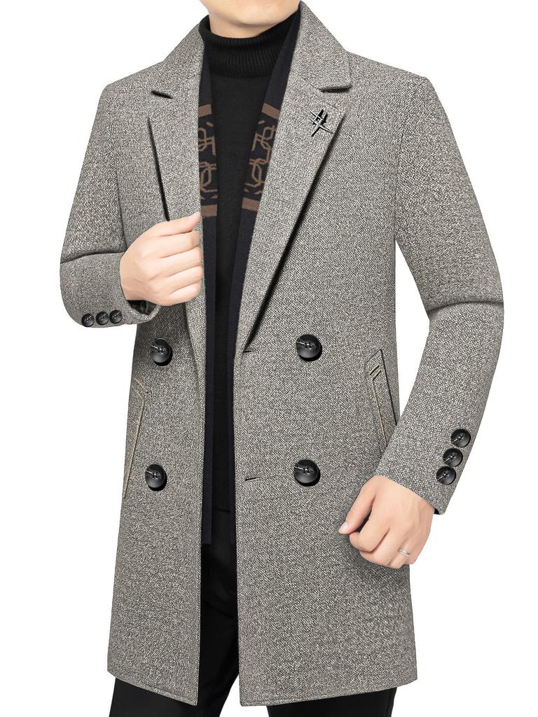2025 Men's Mid-Length Woolen Down Jacket with Scarf Collar for Autumn/Winter