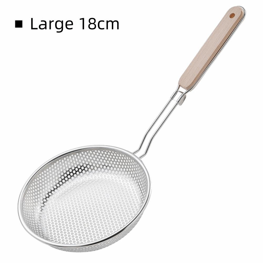 New Thickened Stainless Steel Strainer Fine Mesh Wooden Handle Skimmer Spoon Long Handle Kitchen Strainer Household Use