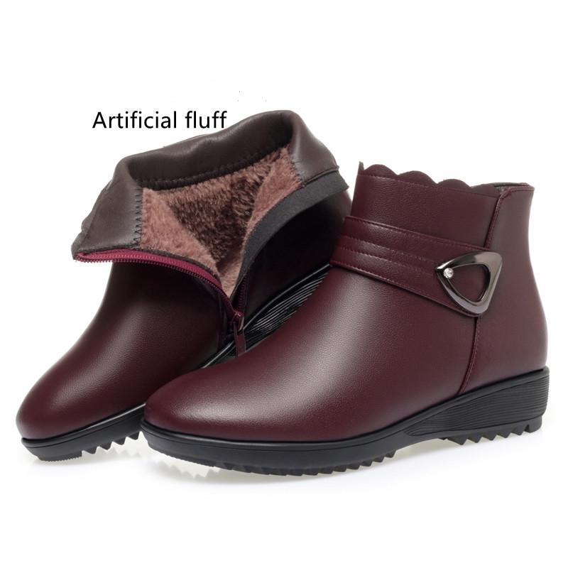 Mom's Snow Boots Γνήσιο δέρμα Επίπεδο κάτω Αντιολισθητικό Γυναικείες Κοντές Μπότες Χειμωνιάτικο μαλλί Ζεστές Γυναικείες μπότες για χιόνι