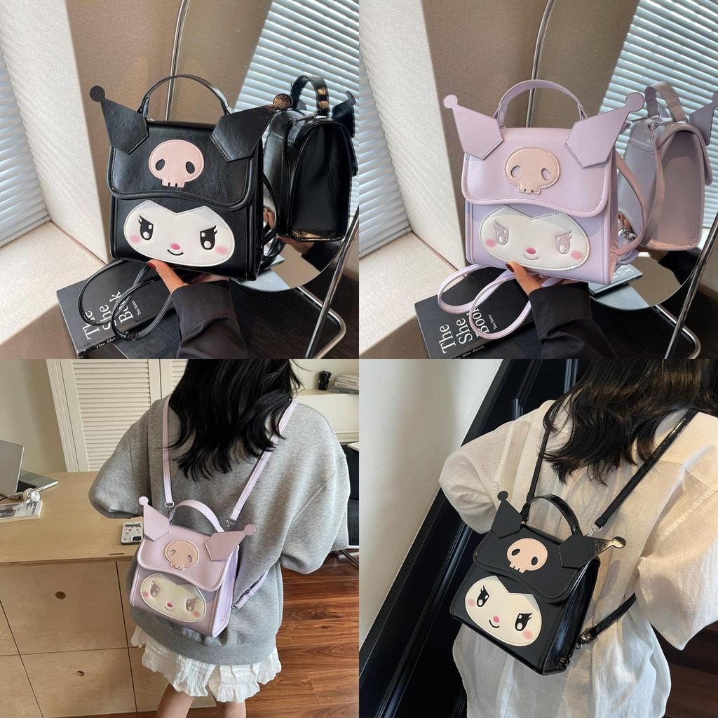 Kuromi Cute Girl Backpack Pu Material With Zipper Closure For Daily Use