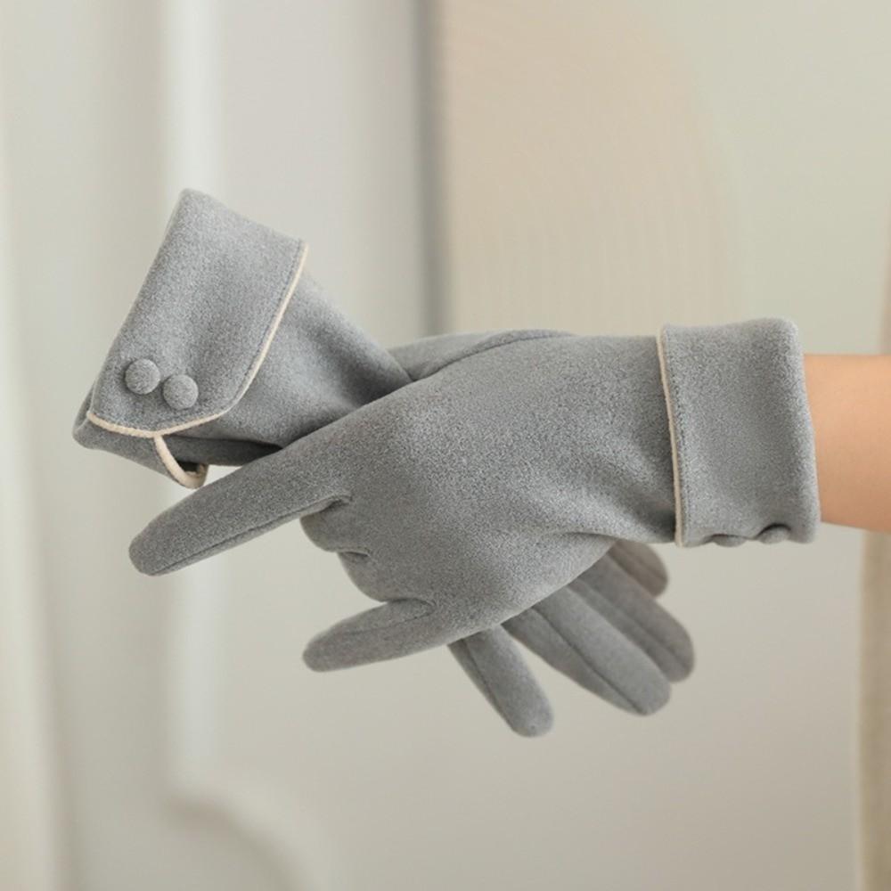 Button Winter Gloves Fleece Cycling Mittens Simple Women Gloves  Female