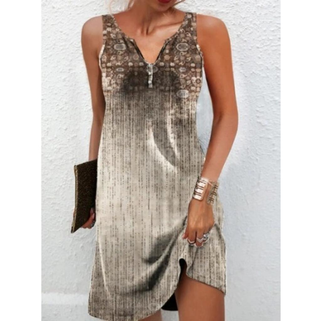 Women's European American Style Sleeveless V Neck A-line Dress, Casual Floral Button 3D Pattern Dress