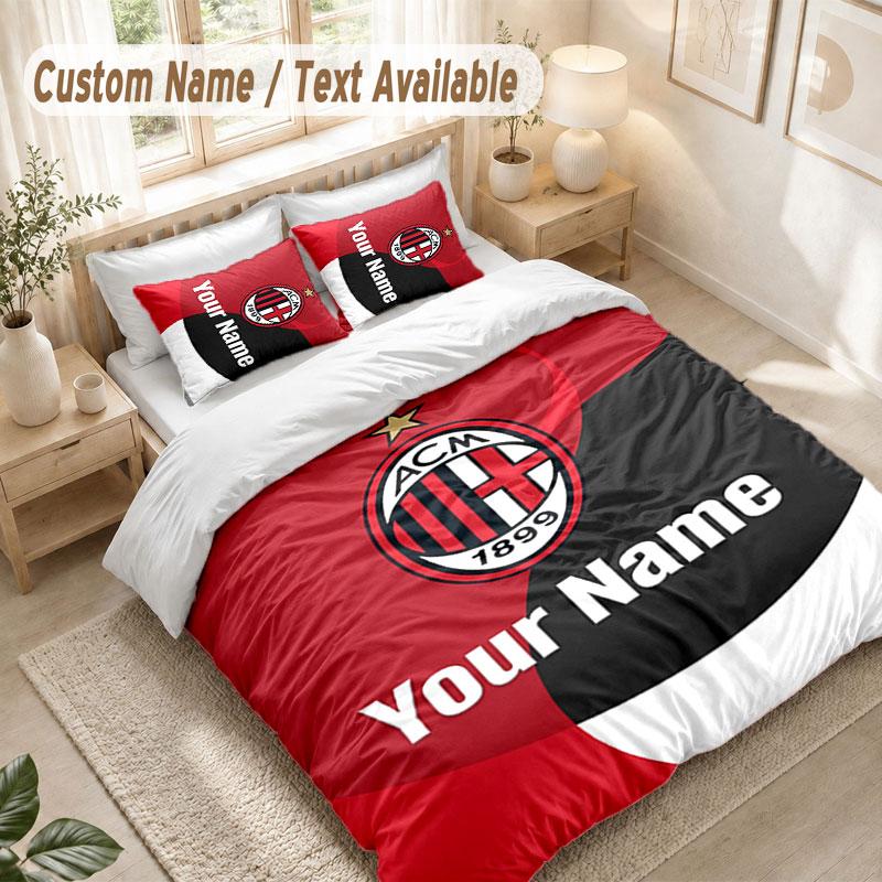 Custom Name Bedding Set 3 PiecesAC Milan Print Duvet Cover + 2 Pillowcases Soft Bed Decor