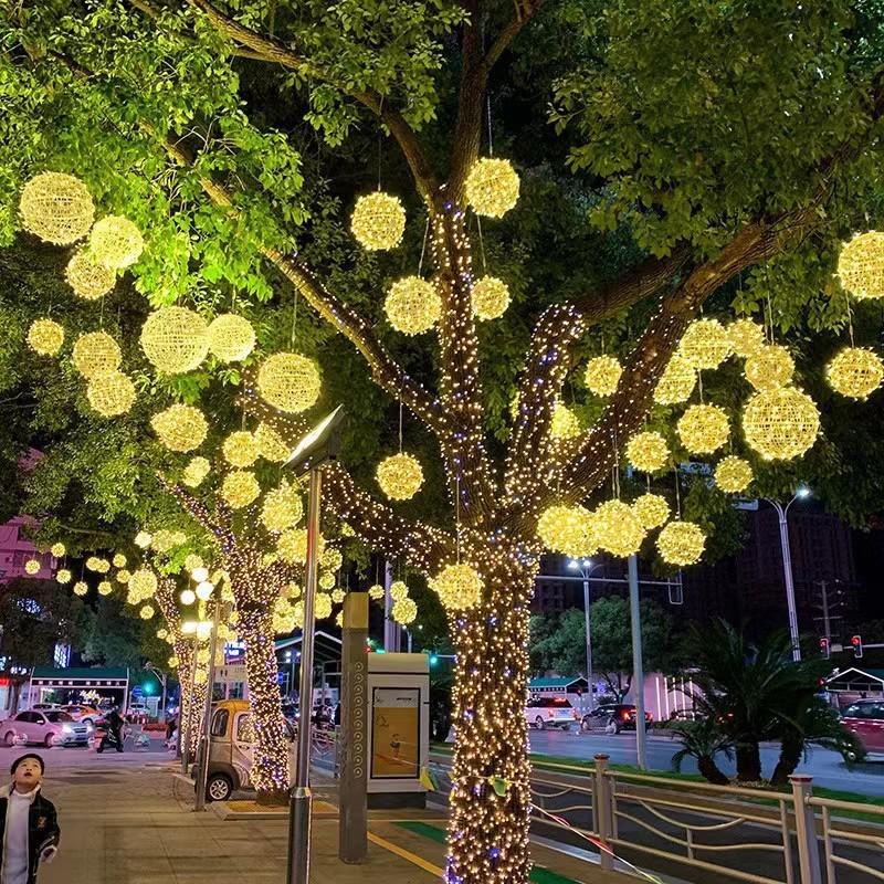 Outdoor Waterproof LED Rattan Ball String Lights for Tree Decoration - Flashing Holiday Lighting for Christmas and Spring Festival