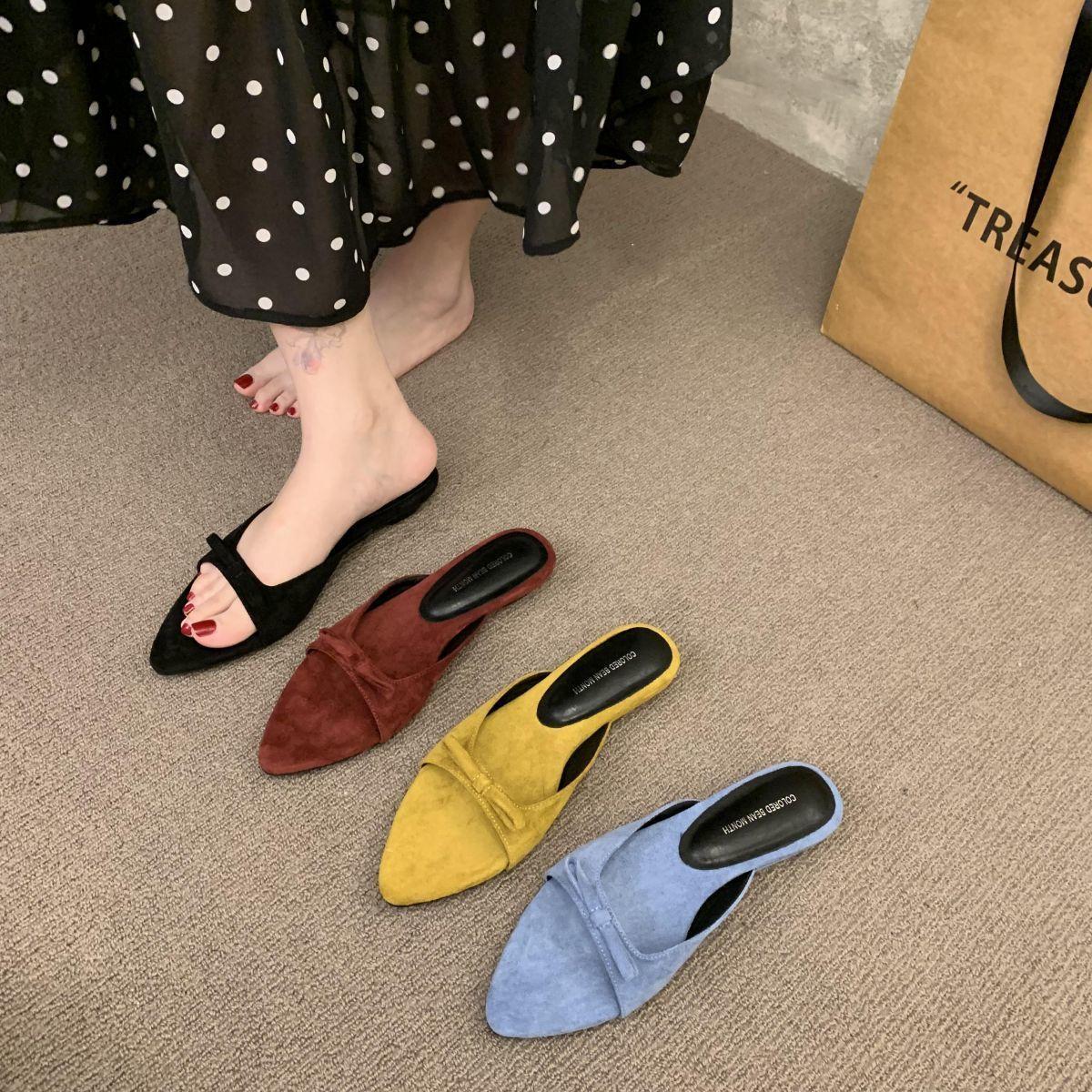 

Черные полутапочки-мешки на низком каблуке, новинка 2025 года, весна-лето, повседневные, универсальные, с неглубоким носком, с острым носком, стильные, классные женские тапочки 40 чёрный