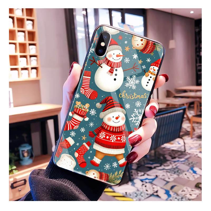 Glass phone case For Samsung S25 S24 S23 S22 Ultra S24 Plus A55 A16 A54 A15 A56 A36 S25 FE Christmas Snowman