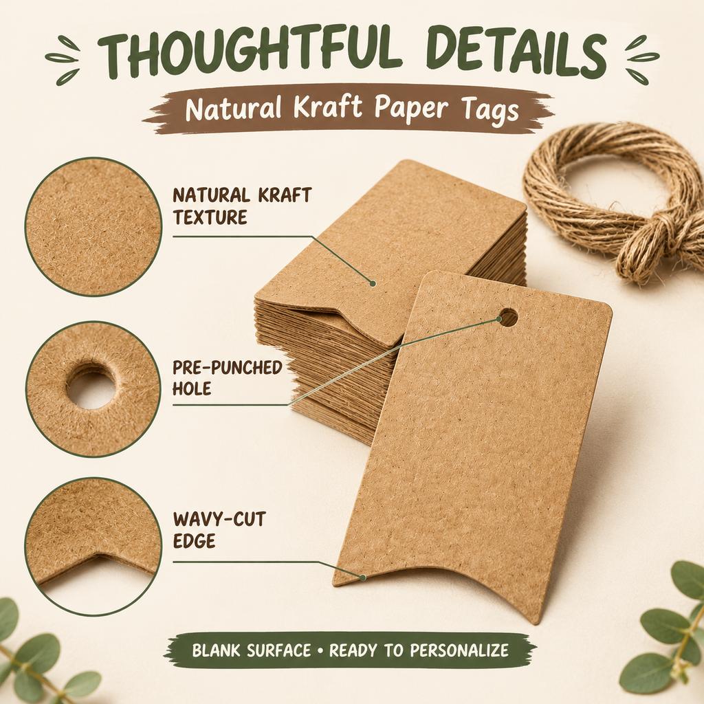 Kraft Paper Wavy Edge Hang Tags with Twine