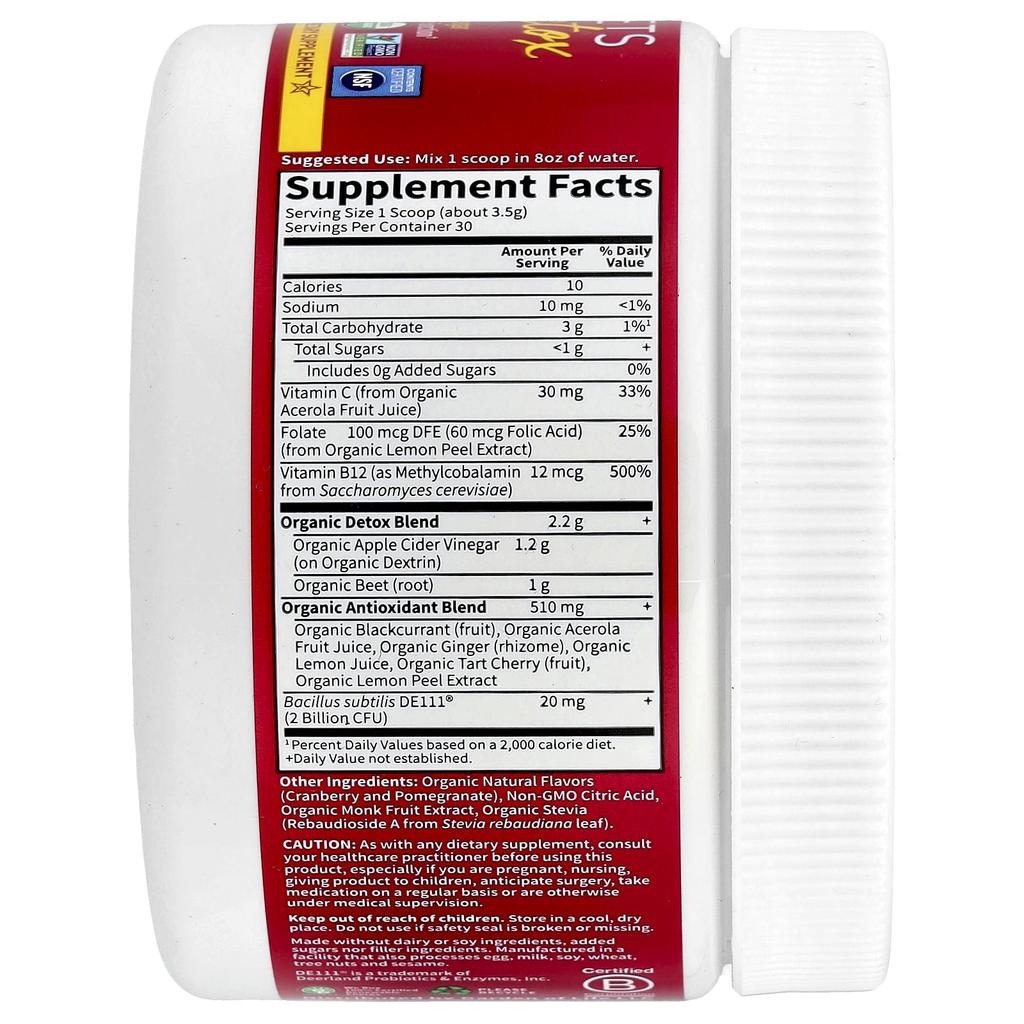 Beet Detox (with Apple Cider Vinegar), Cranberry Pomegranate Flavor, 105G (3.7Oz)