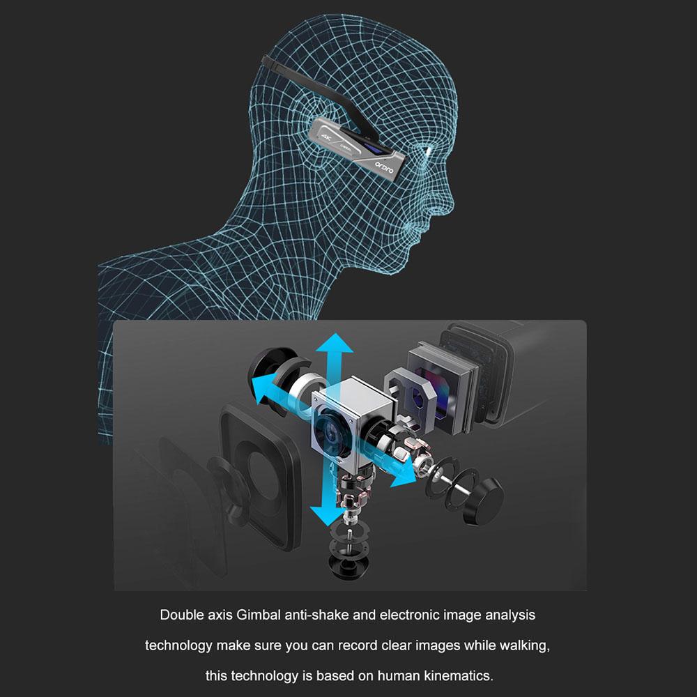 Head Mounted Video Camera 4K 120 Degree Auto Focus Head Wearable Vlog Camera with Remote Control Grey