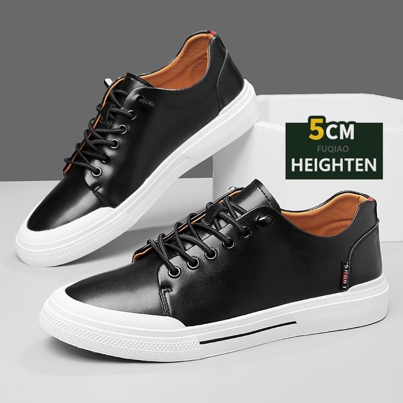 Men 5cm Invisible Height Lift Skate Shoes Cow Leather Soft Comfort Casual Elevator Shoes Non Slip Durable Trendy Outdoor Sports