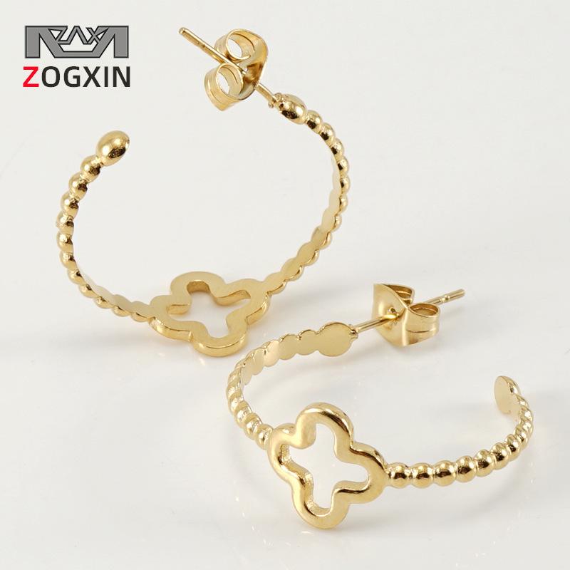 

18K Gold Titanium U-Shaped Clover Earrings for Women золотой