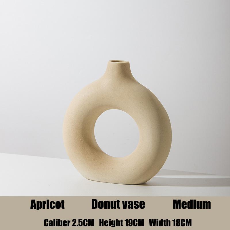 Nordische kreisförmige hohle Keramikvase Donuts Blumentopf Home Dekoration Zubehör Büro Desktop Wohnzimmer Inneneinrichtung Geschenk