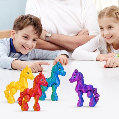 3D Printed Horse Figurine Movable Joints Pony Statue Stress Relief Fidget Toy Educational Animal Model Desktop Decoration Ornament