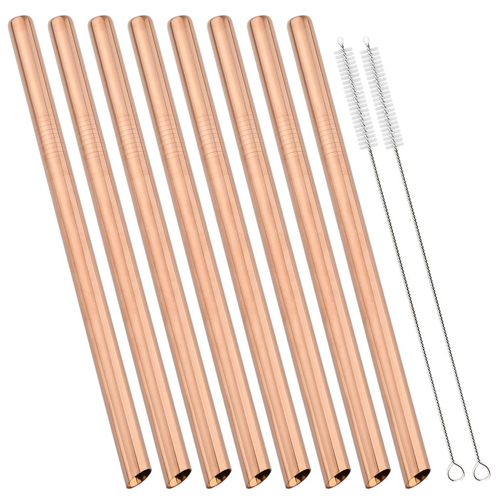 8pcs Sharp Wide 12mm Stainless Steel Straw Fruit Juice Milkshake Cocktail Pearl Milk Tea Drinking Straw Set Home Bar Accessories