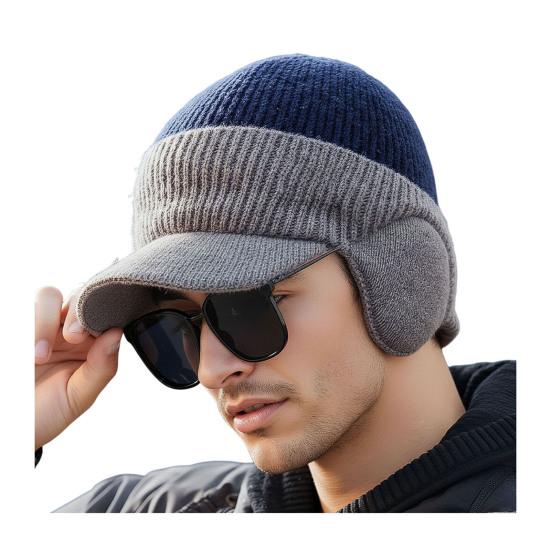 Strickmütze mit Ohrenklappen Einfarbig Stretch-Passform Warm Atmungsaktiv Strickstoff