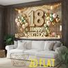 2D Flat Print Beige Gold 18th Birthday Tapestry Backdrop with String Lights