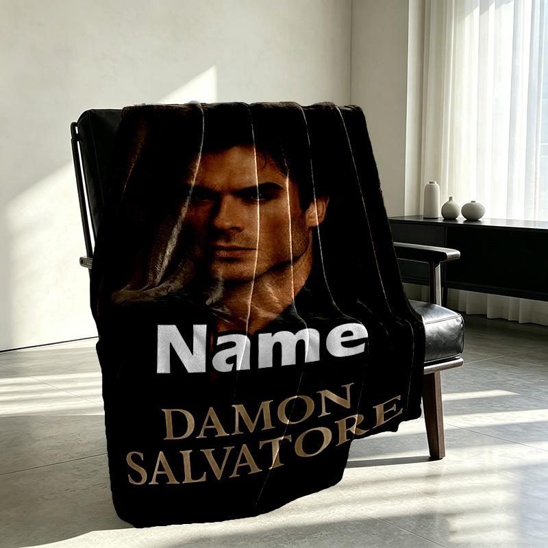 Custom Name Personalized Damon Salvatore Print Blanket, Home Decor, Bedroom, Sofa, Camping, Couch, Gifts for Birthday Christmas