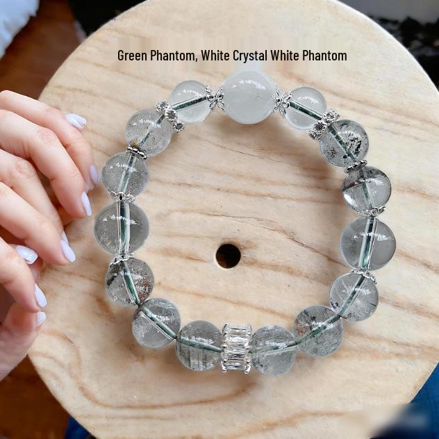 Green Phantom & White Crystal Beaded Bracelet - Xiaohongshu Style Jewelry
