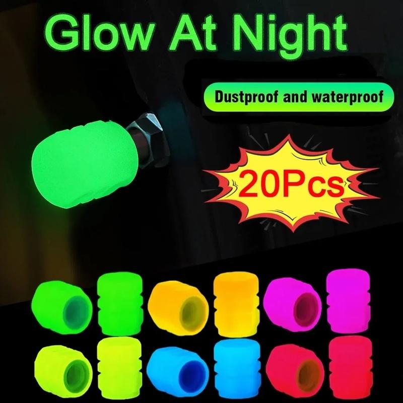 20PCS Tampas de válvula de pneu luminosas Motocicleta Bicicleta Roda Bico À prova de poeira Haste de válvula de pneu Fluorescente Noite Brilhante Decoração de carro